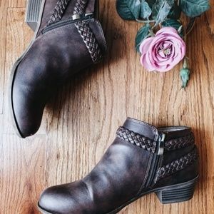 Dark Brown Faux Leather Side Zipper Ankle Bootie